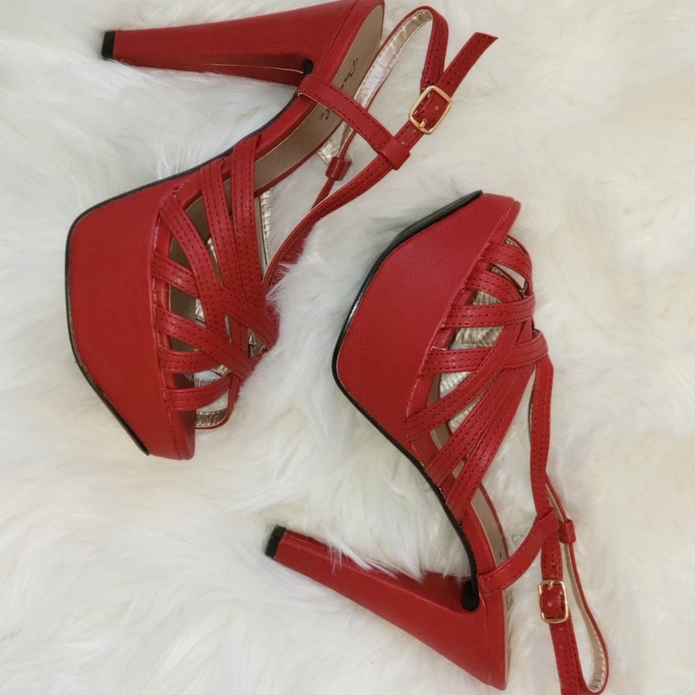 Deep Red Platform Heels - Picture 4 of 4